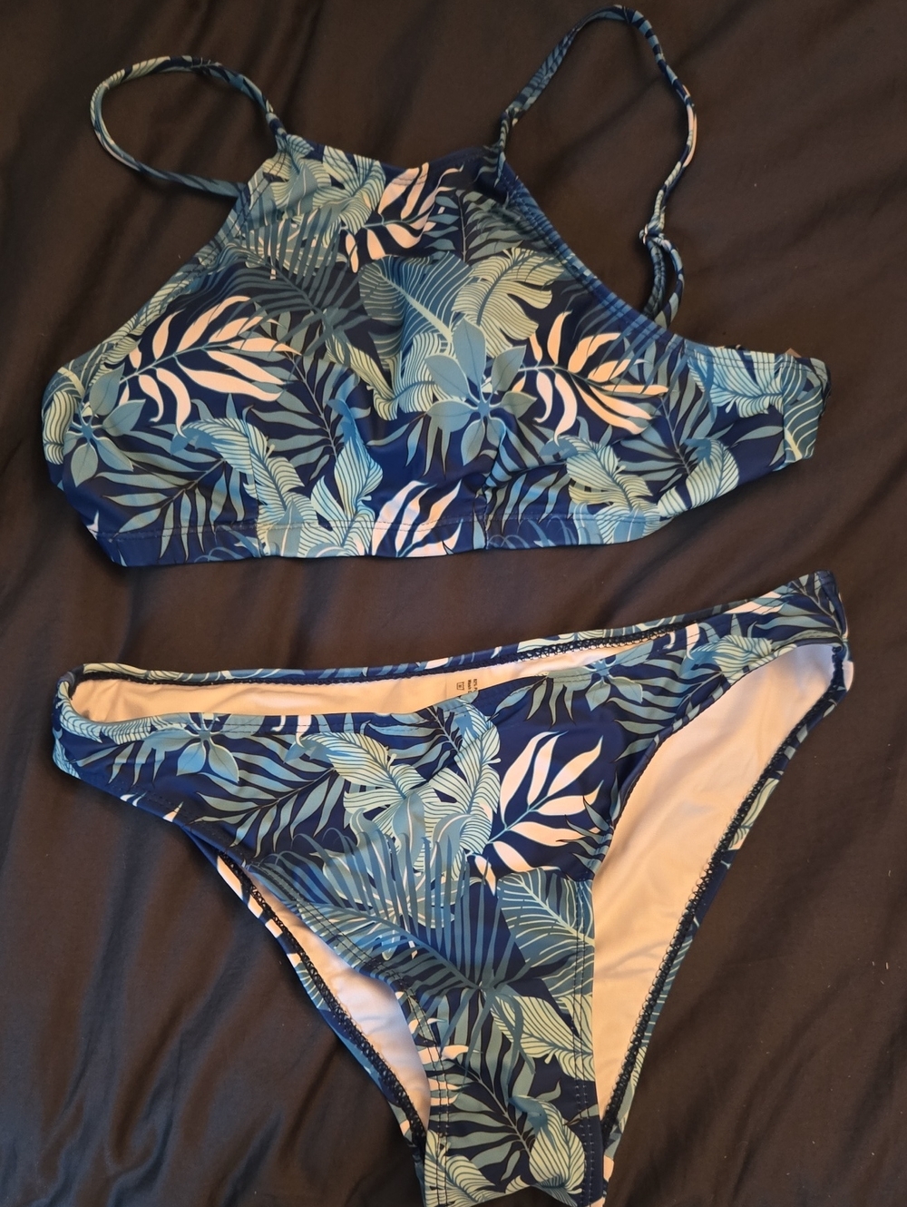 SHEIN Blue Tropical Leaf Print Bikini Set